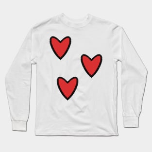 Three Red Hearts Long Sleeve T-Shirt